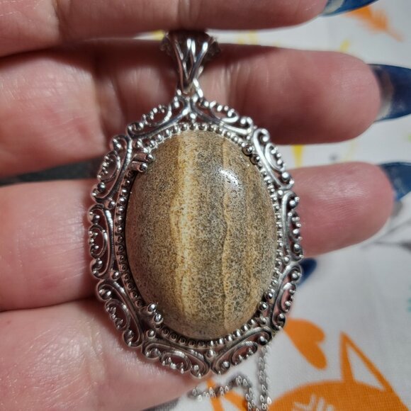 Picture Jasper Pendant Stainless Steel Necklace - Picture 2 of 8